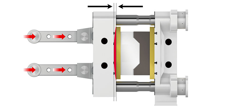 Deformation condition caused by outward toggle clamping force