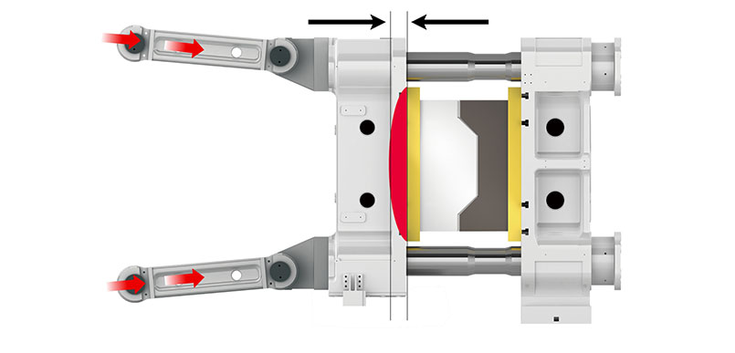 Deformation condition caused by inward toggle clamping force